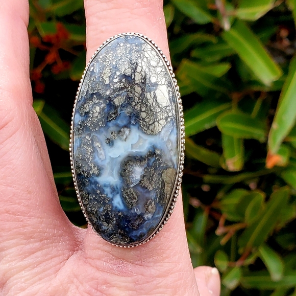 New Huge Pyrite Agate 925 Silver Statement Ring. - Picture 13 of 16
